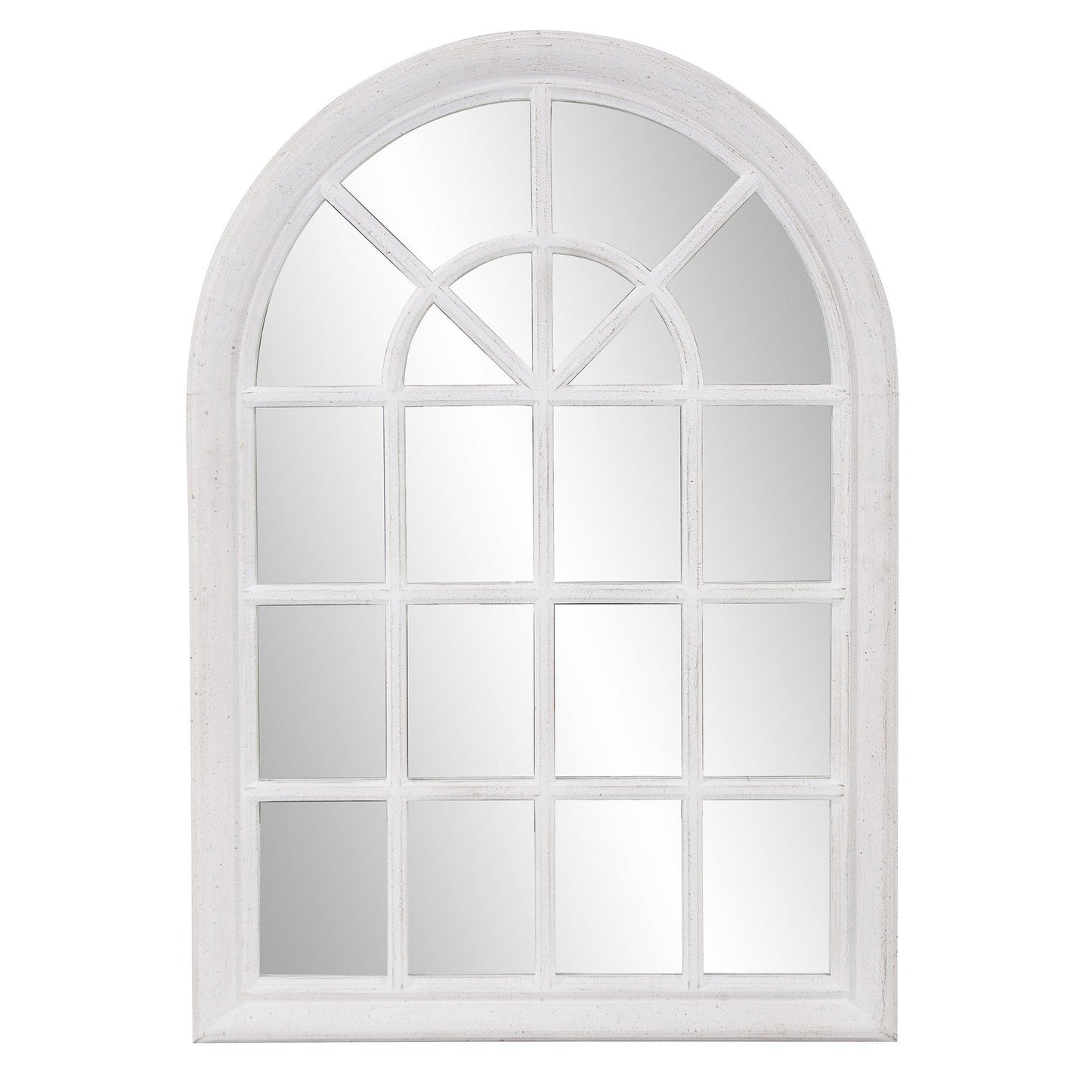 HomeRoots White Washed Mirror with Arched Panel Window Design