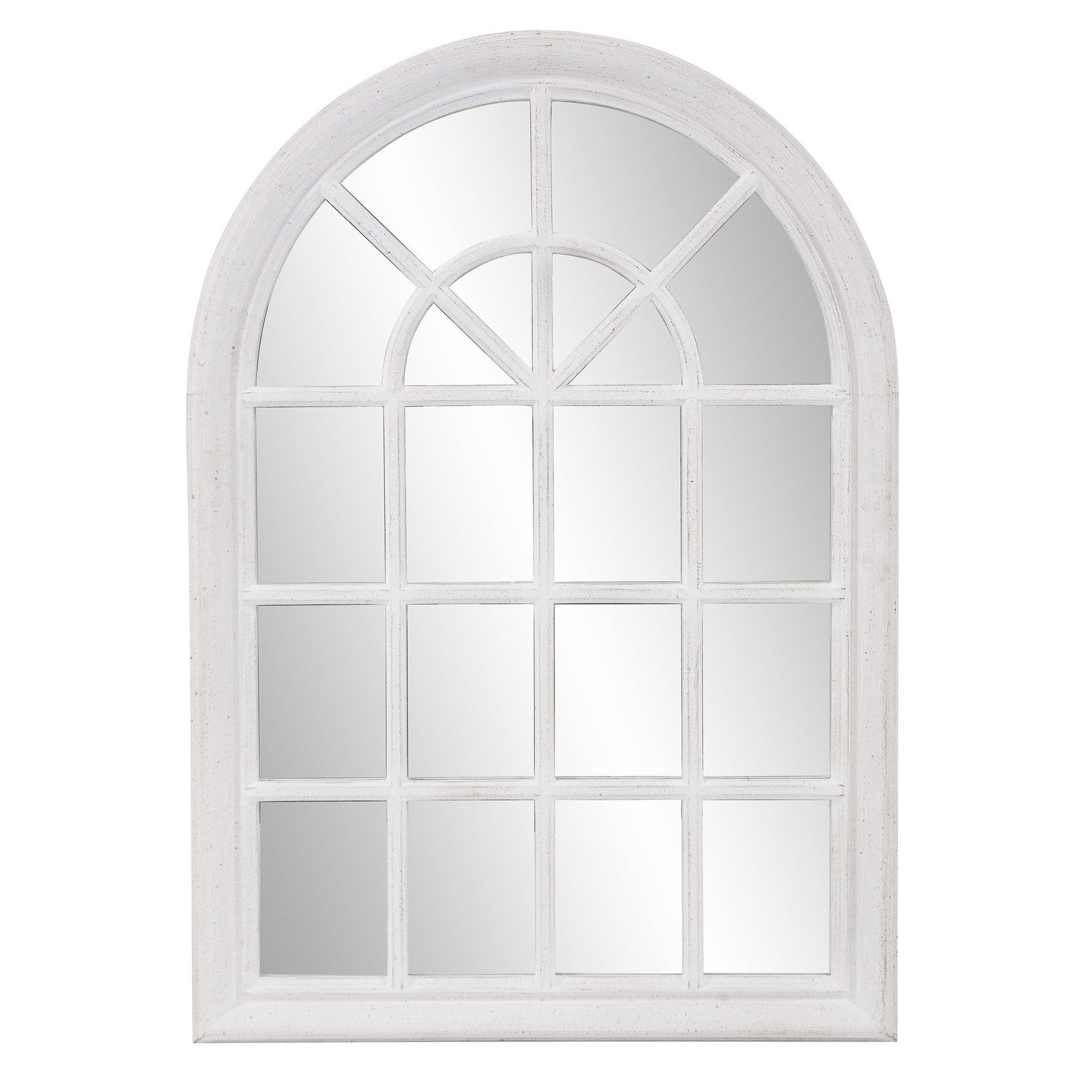 HomeRoots White Washed Mirror with Arched Panel Window Design