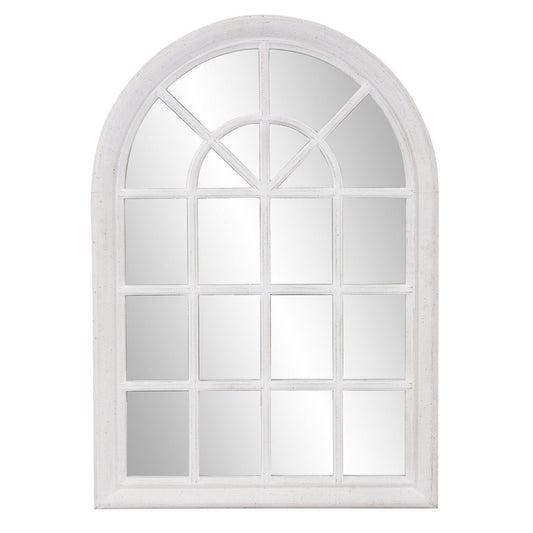 HomeRoots White Washed Mirror with Arched Panel Window Design