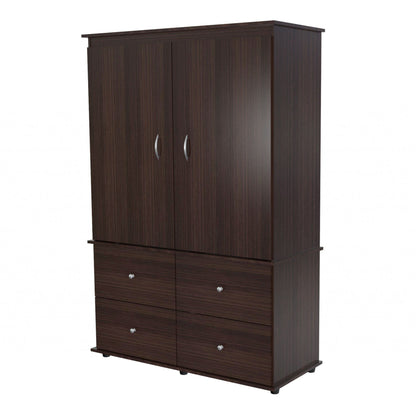 HomeRoots Wood Four Drawer Armoire Cabinet in Espresso Finish