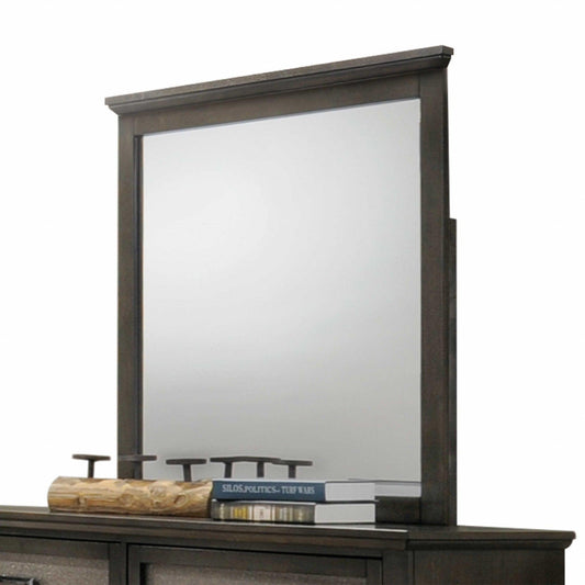 HomeRoots Wooden Beveled Mirror in Dark Walnut Finish
