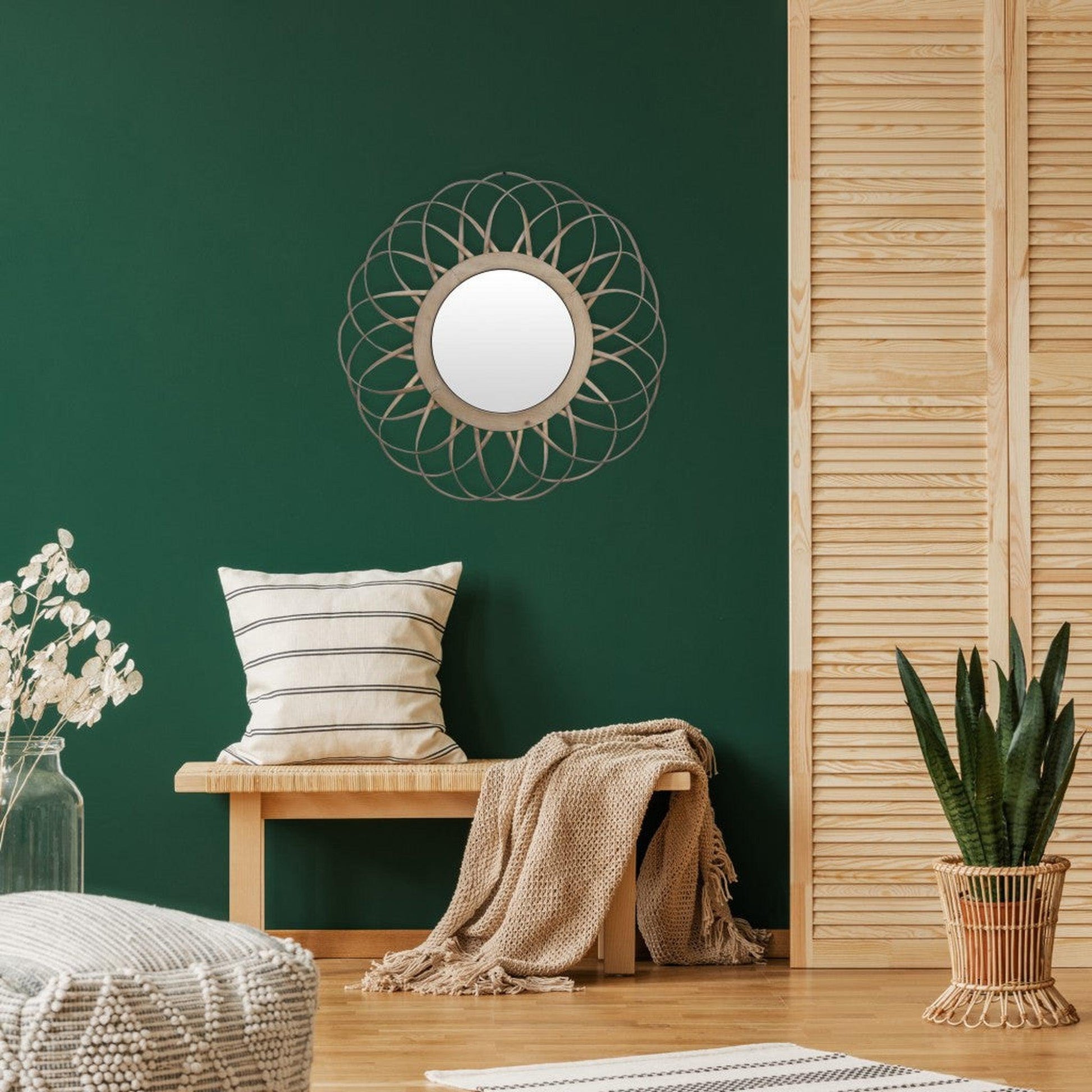 HomeRoots Wooden Flower Shaped Round Wall Mirror