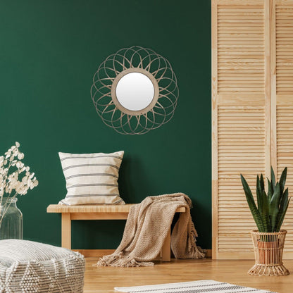 HomeRoots Wooden Flower Shaped Round Wall Mirror