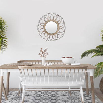 HomeRoots Wooden Flower Shaped Round Wall Mirror