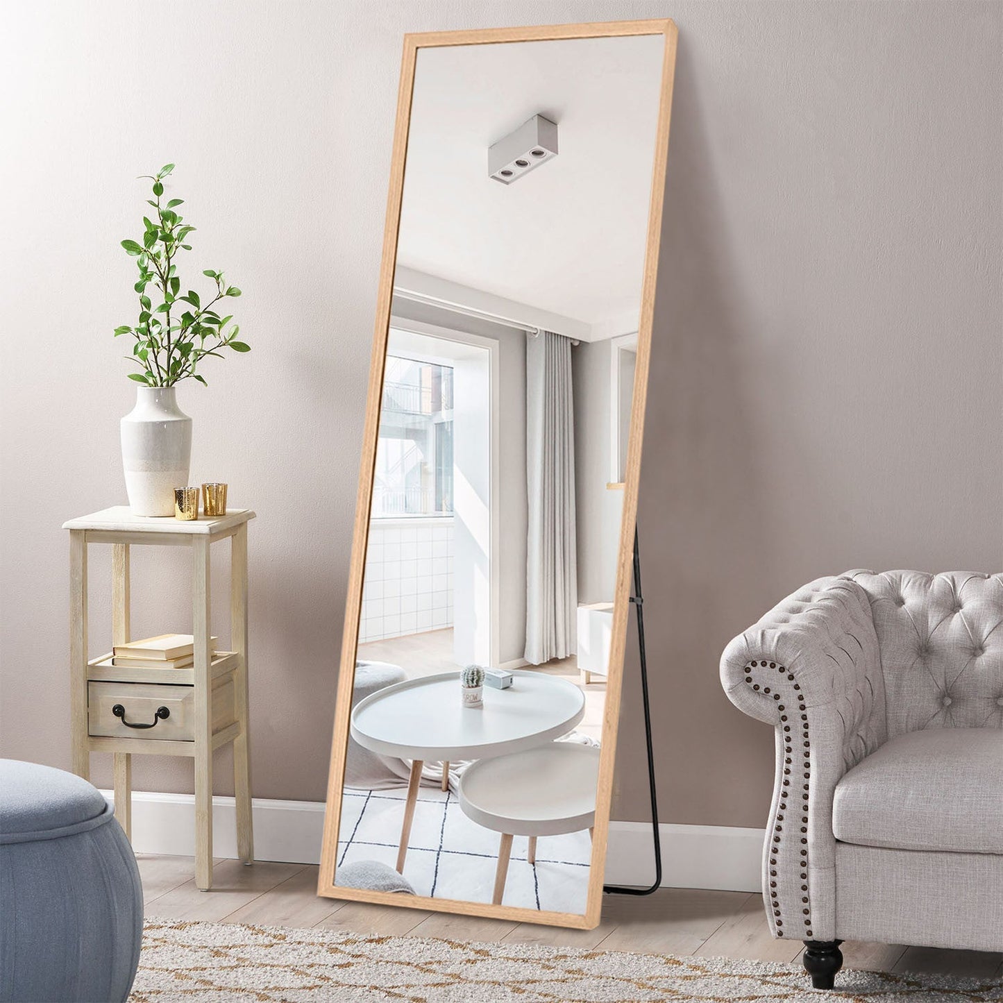 HomeRoots Wooden Full Length Mirror Floor Mirror with Stand
