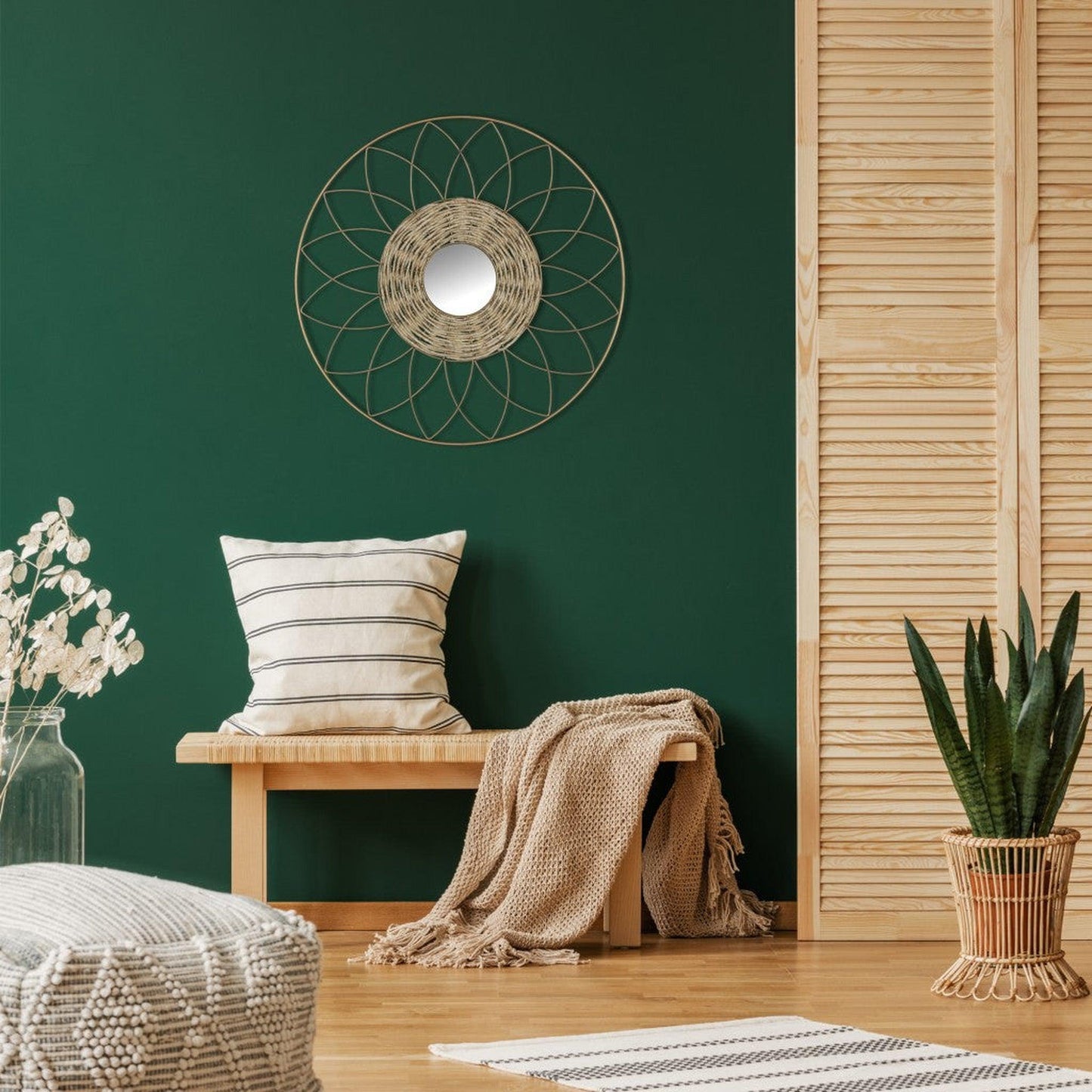 HomeRoots Wooden Sunflower Round Wall Mirror