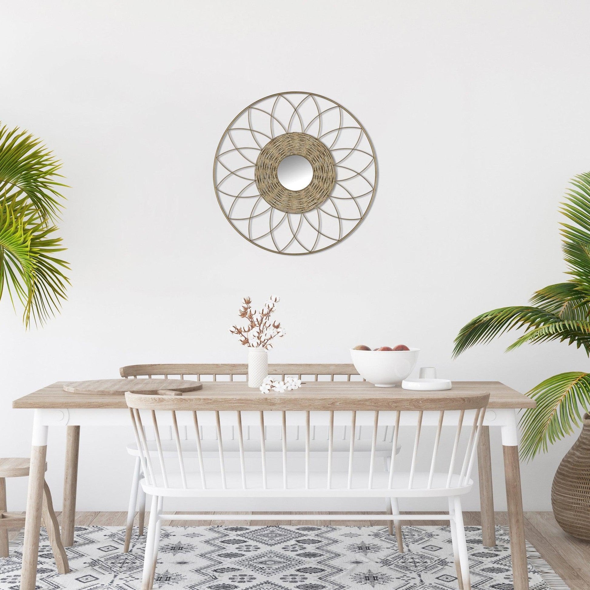 HomeRoots Wooden Sunflower Round Wall Mirror