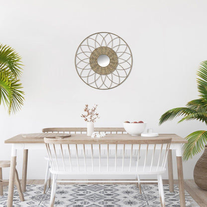 HomeRoots Wooden Sunflower Round Wall Mirror