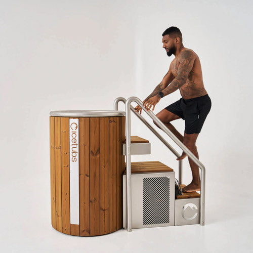 Icetubs IceBarrel Thermowood and Fiberglass Cold Plunge Immersion Tub With Stairs