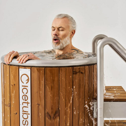 Icetubs IceBarrel Thermowood and Fiberglass Cold Plunge Immersion Tub With Stairs
