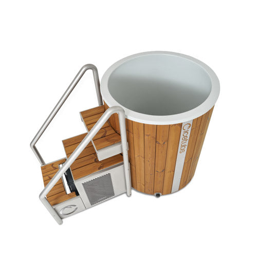 Icetubs IceBarrel XL Thermowood and Fiberglass Cold Plunge Immersion Tub With Stairs