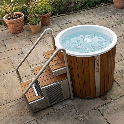 Icetubs IceBarrel XL Thermowood and Fiberglass Cold Plunge Immersion Tub With Stairs