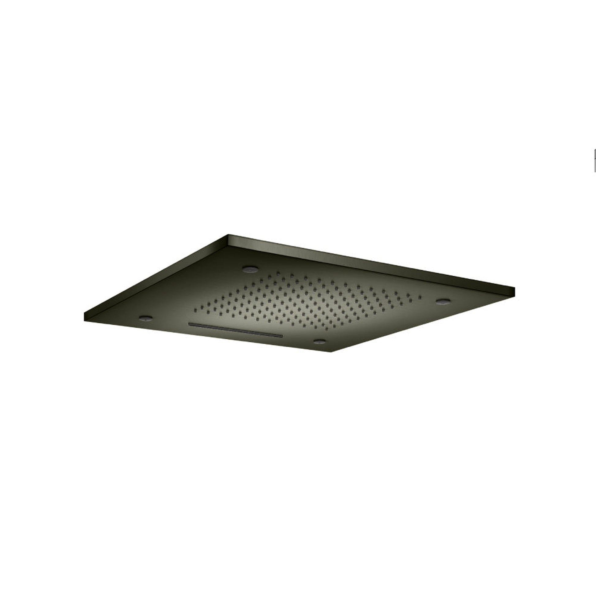 Isenberg Cascade 20" Stainless Steel Flush Mount Rainhead With Cascade Waterfall and Mist Flow in Dark Green