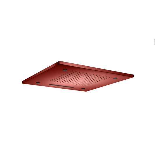 Isenberg Cascade 20" Stainless Steel Flush Mount Rainhead With Cascade Waterfall and Mist Flow in Deep Red