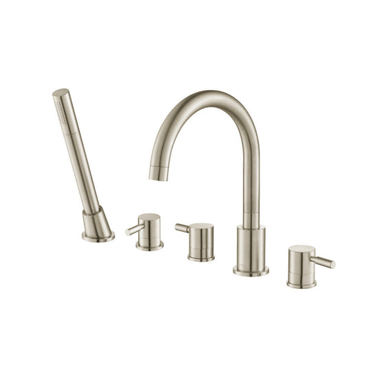 Isenberg Serie 100 Five Hole Deck Mounted Roman Tub Faucet With Hand Shower in Brushed Nickel