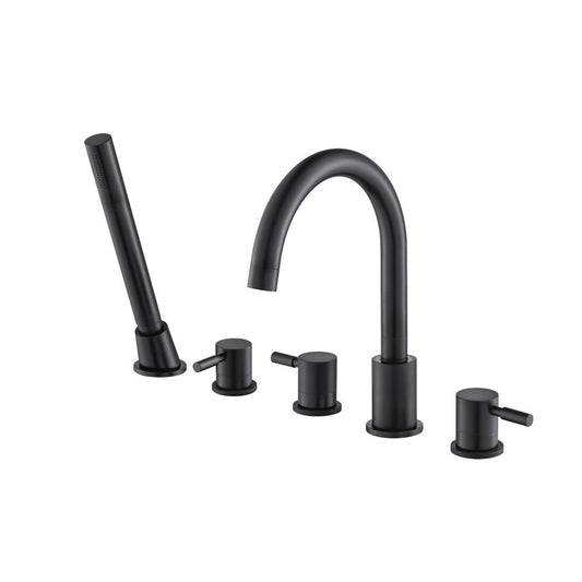 Isenberg Serie 100 Five Hole Deck Mounted Roman Tub Faucet With Hand Shower in Matte Black