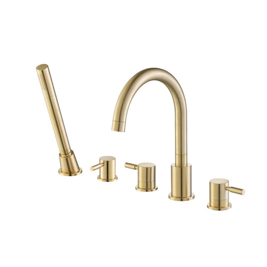 Isenberg Serie 100 Five Hole Deck Mounted Roman Tub Faucet With Hand Shower in Satin Brass