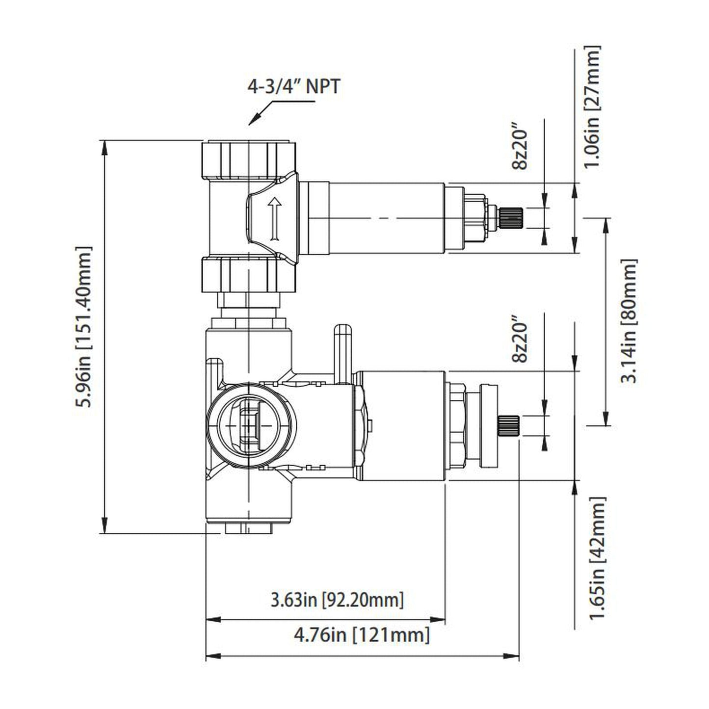 Isenberg Serie 100 Single Output Brushed Nickel PVD Wall-Mounted Shower Set With Single Function Round Rain Shower Head, Two-Handle Shower Trim and 1-Output Wall-Mounted Thermostatic Shower Valve With Integrated Volume Control