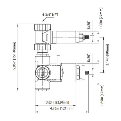 Isenberg Serie 100 Single Output Brushed Nickel PVD Wall-Mounted Shower Set With Single Function Round Rain Shower Head, Two-Handle Shower Trim and 1-Output Wall-Mounted Thermostatic Shower Valve With Integrated Volume Control