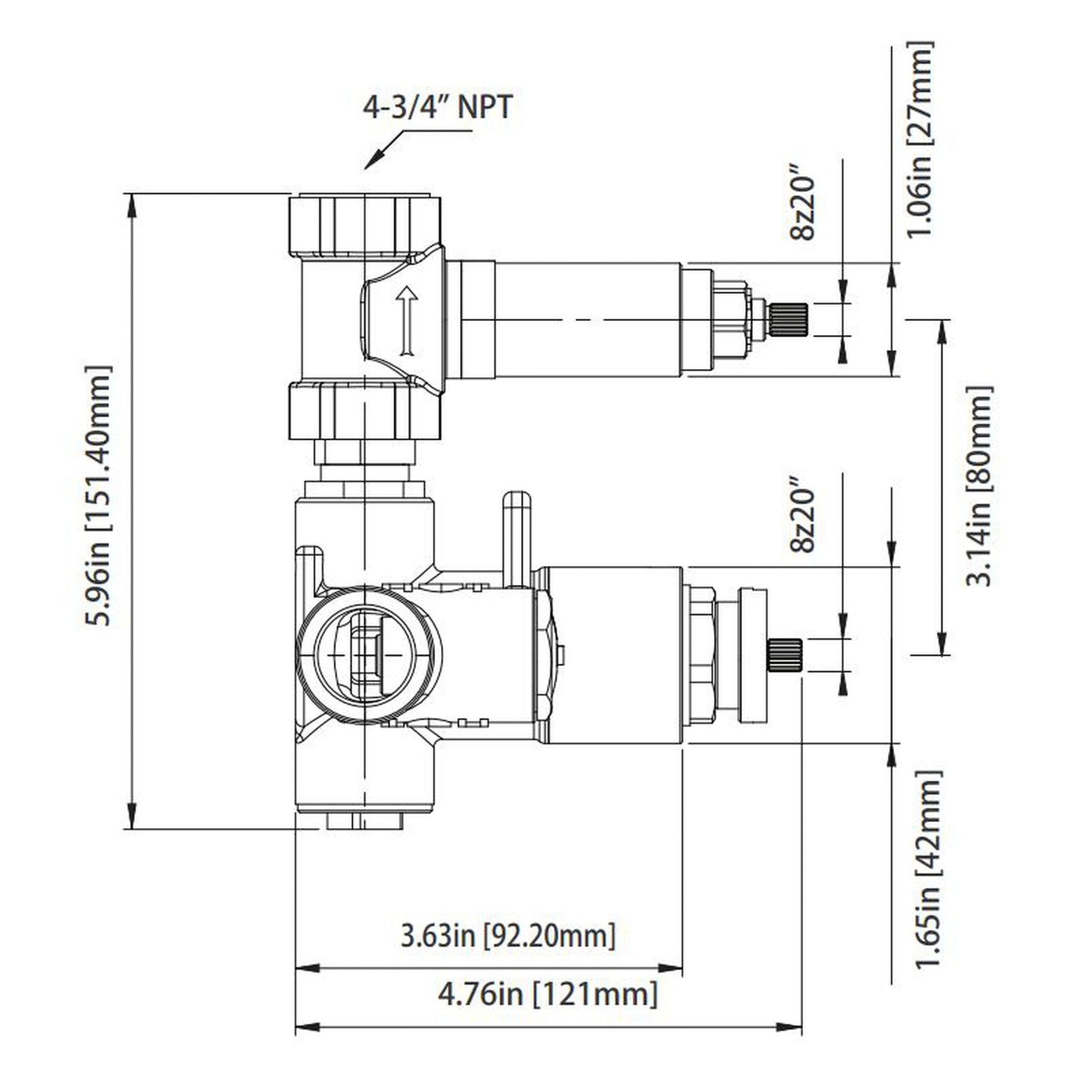 Isenberg Serie 100 Single Output Chrome Wall-Mounted Shower Set With Single Function Round Rain Shower Head, Two-Handle Shower Trim and 1-Output Wall-Mounted Thermostatic Shower Valve With Integrated Volume Control