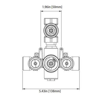 Isenberg Serie 100 Single Output Satin Brass PVD Wall-Mounted Shower Set With Single Function Round Rain Shower Head, Two-Handle Shower Trim and 1-Output Wall-Mounted Thermostatic Shower Valve With Integrated Volume Control