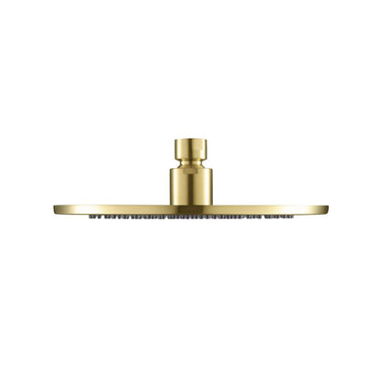Isenberg Serie 100 Single Output Satin Brass PVD Wall-Mounted Shower Set With Single Function Round Rain Shower Head, Two-Handle Shower Trim and 1-Output Wall-Mounted Thermostatic Shower Valve With Integrated Volume Control