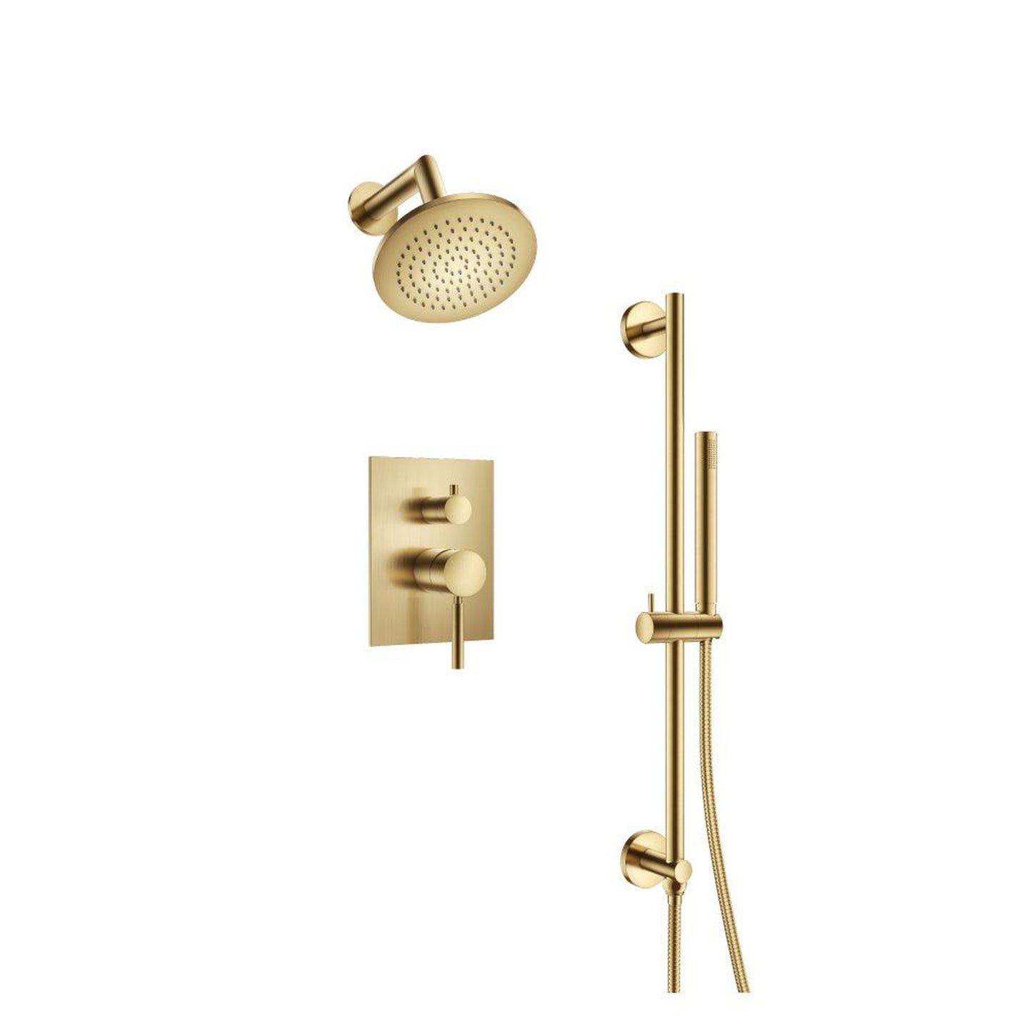 Isenberg Serie 100 Two Output Shower Set With Shower Head, Hand Held and Slide Bar in Satin Brass (100.3400SB)