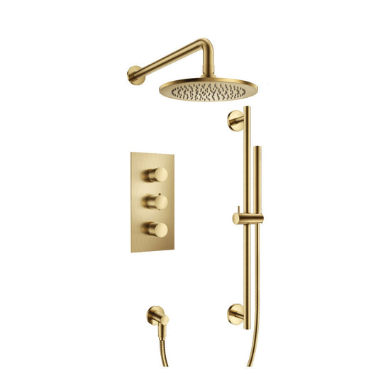 Isenberg Serie 100 Two Output Shower Set With Shower Head, Hand Held and Slide Bar in Satin Brass (100.7200SB)