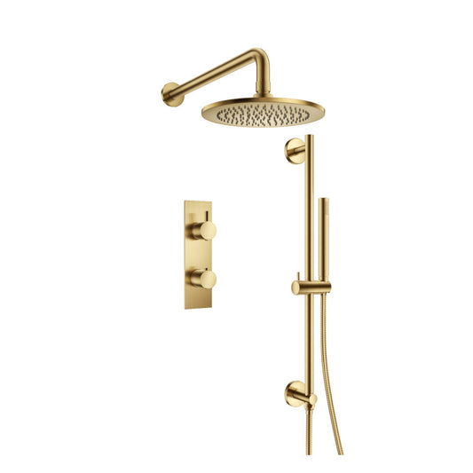 Isenberg Serie 100 Two Output Shower Set With Shower Head, Hand Held and Slide Bar in Satin Brass (100.7350SB)