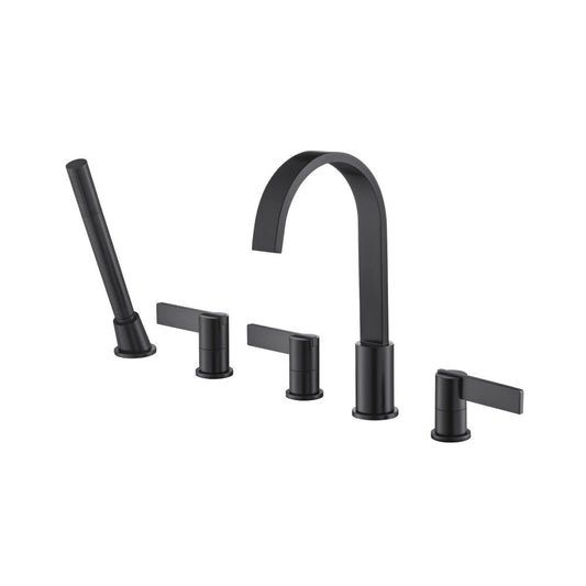 Isenberg Serie 145 Five Hole Deck Mounted Roman Tub Faucet With Hand Shower in Matte Black