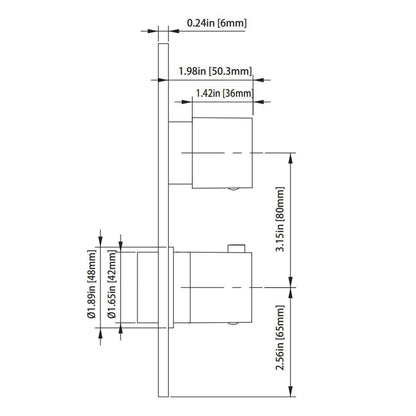 Isenberg Serie 160 Single Output Brushed Nickel PVD Wall-Mounted Shower Set With Single Function Square Rain Shower Head, Two-Handle Shower Trim and 1-Output Wall-Mounted Thermostatic Shower Valve With Integrated Volume Control