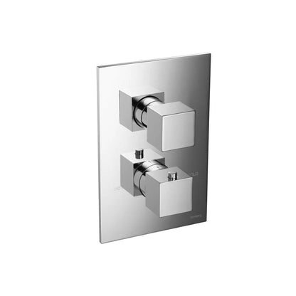 Isenberg Serie 160 Single Output Chrome Wall-Mounted Shower Set With Single Function Square Rain Shower Head, Two-Handle Shower Trim and 1-Output Wall-Mounted Thermostatic Shower Valve With Integrated Volume Control