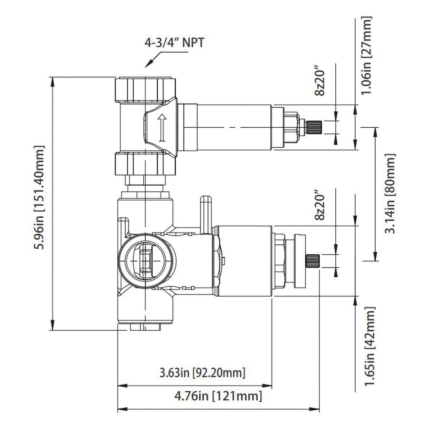 Isenberg Serie 160 Single Output Chrome Wall-Mounted Shower Set With Single Function Square Rain Shower Head, Two-Handle Shower Trim and 1-Output Wall-Mounted Thermostatic Shower Valve With Integrated Volume Control