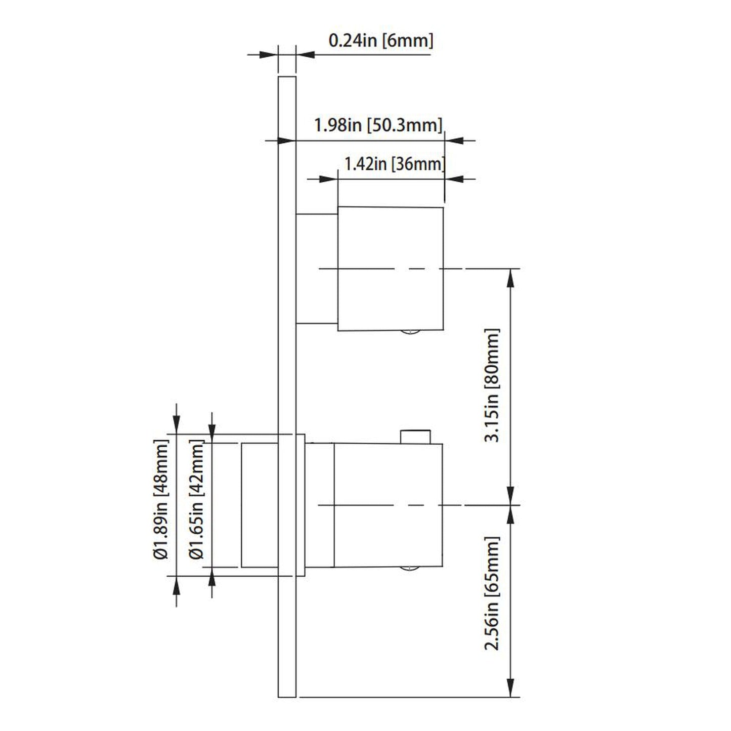 Isenberg Serie 160 Single Output Polished Nickel PVD Wall-Mounted Shower Set With Single Function Square Rain Shower Head, Two-Handle Shower Trim and 1-Output Wall-Mounted Thermostatic Shower Valve With Integrated Volume Control