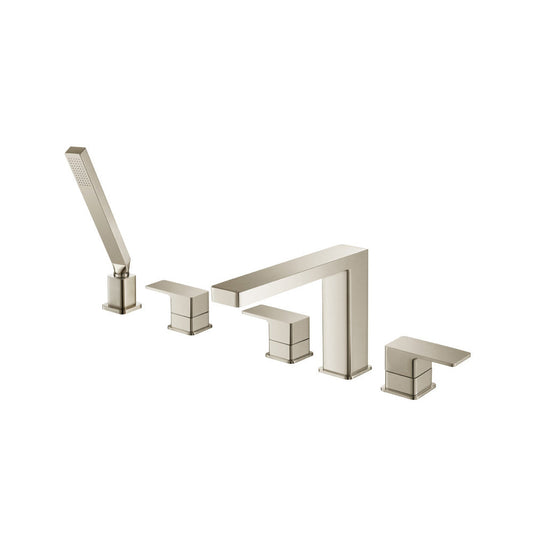 Isenberg Serie 196 Five Hole Deck Mounted Roman Tub Faucet With Hand Shower in Brushed Nickel