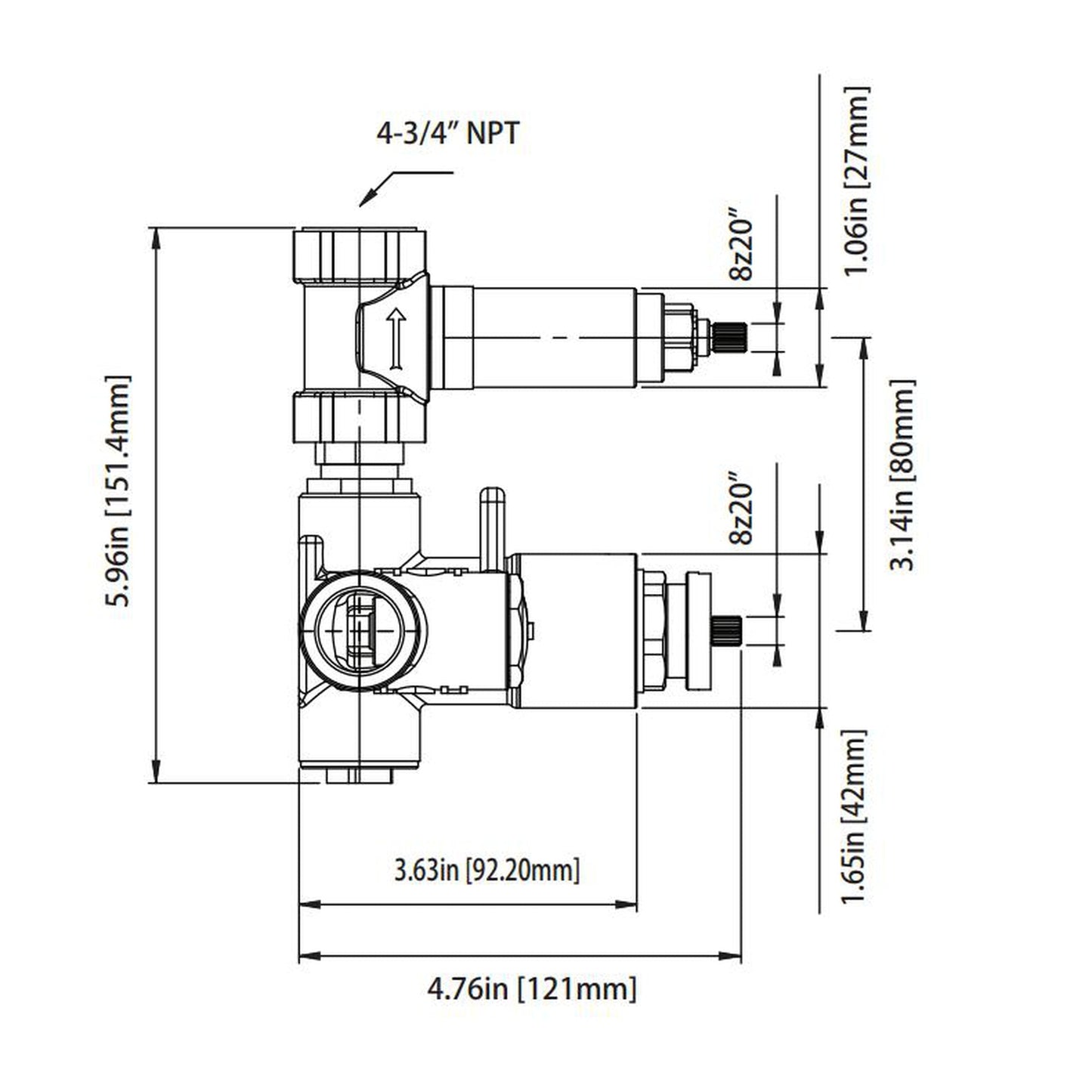 Isenberg Serie 196 Single Matte Black Wall-Mounted Shower Set With Single Function Square Rain Shower Head, Two-Handle Shower Trim and 1-Output Wall-Mounted Thermostatic Shower Valve With Integrated Volume Control