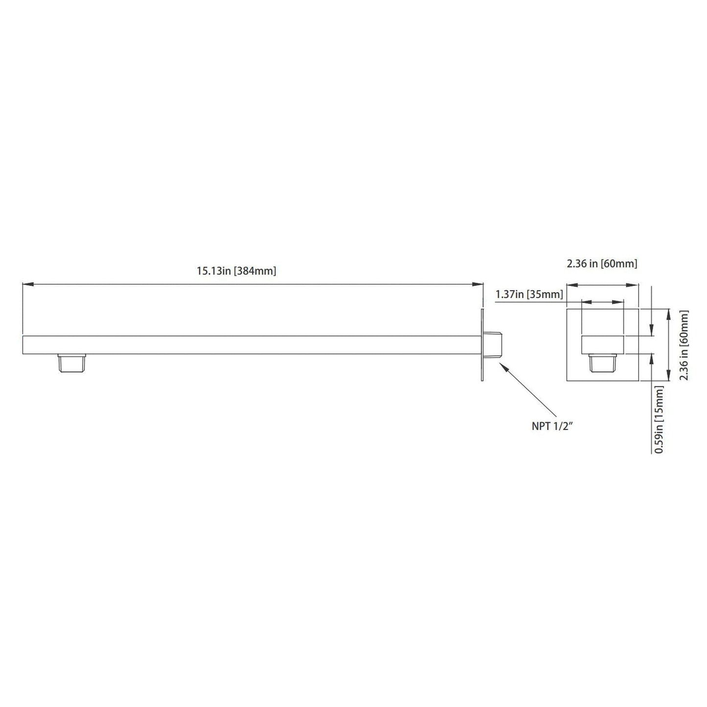 Isenberg Serie 196 Single Output Chrome Wall-Mounted Shower Set With Single Function Square Rain Shower Head, Two-Handle Shower Trim and 1-Output Wall-Mounted Thermostatic Shower Valve With Integrated Volume Control