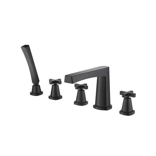 Isenberg Serie 240 Five Hole Deck Mounted Roman Tub Faucet With Hand Shower in Matte Black