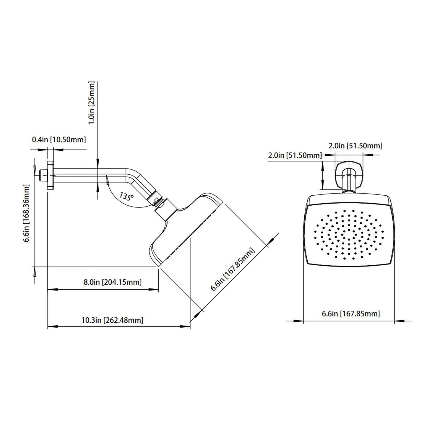 Isenberg Serie 240 Single Output Chrome Wall-Mounted Shower Set With Single Function Square Rain Shower Head With Shower Arm, Two-Handle Shower Trim and 1-Output Wall-Mounted Thermostatic Shower Valve With Integrated Volume Control