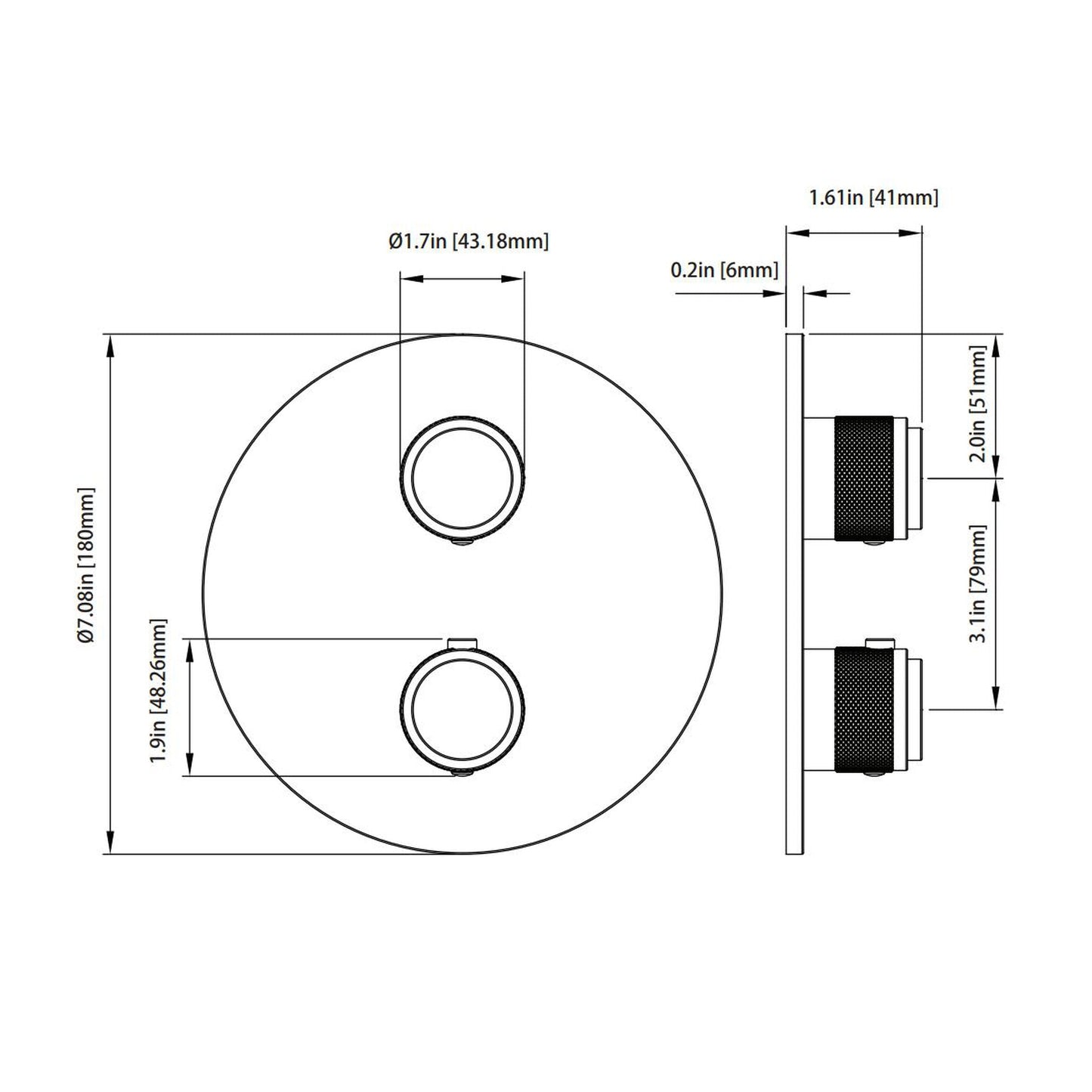 Isenberg Serie 250 Single Output Brushed Nickel PVD Wall-Mounted Shower Set With Single Function Round Rain Shower Head, Two-Handle Shower Trim and 1-Output Wall-Mounted Thermostatic Shower Valve With Integrated Volume Control