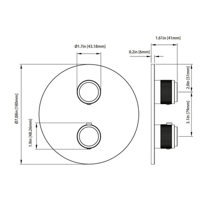 Isenberg Serie 250 Single Output Brushed Nickel PVD Wall-Mounted Shower Set With Single Function Round Rain Shower Head, Two-Handle Shower Trim and 1-Output Wall-Mounted Thermostatic Shower Valve With Integrated Volume Control