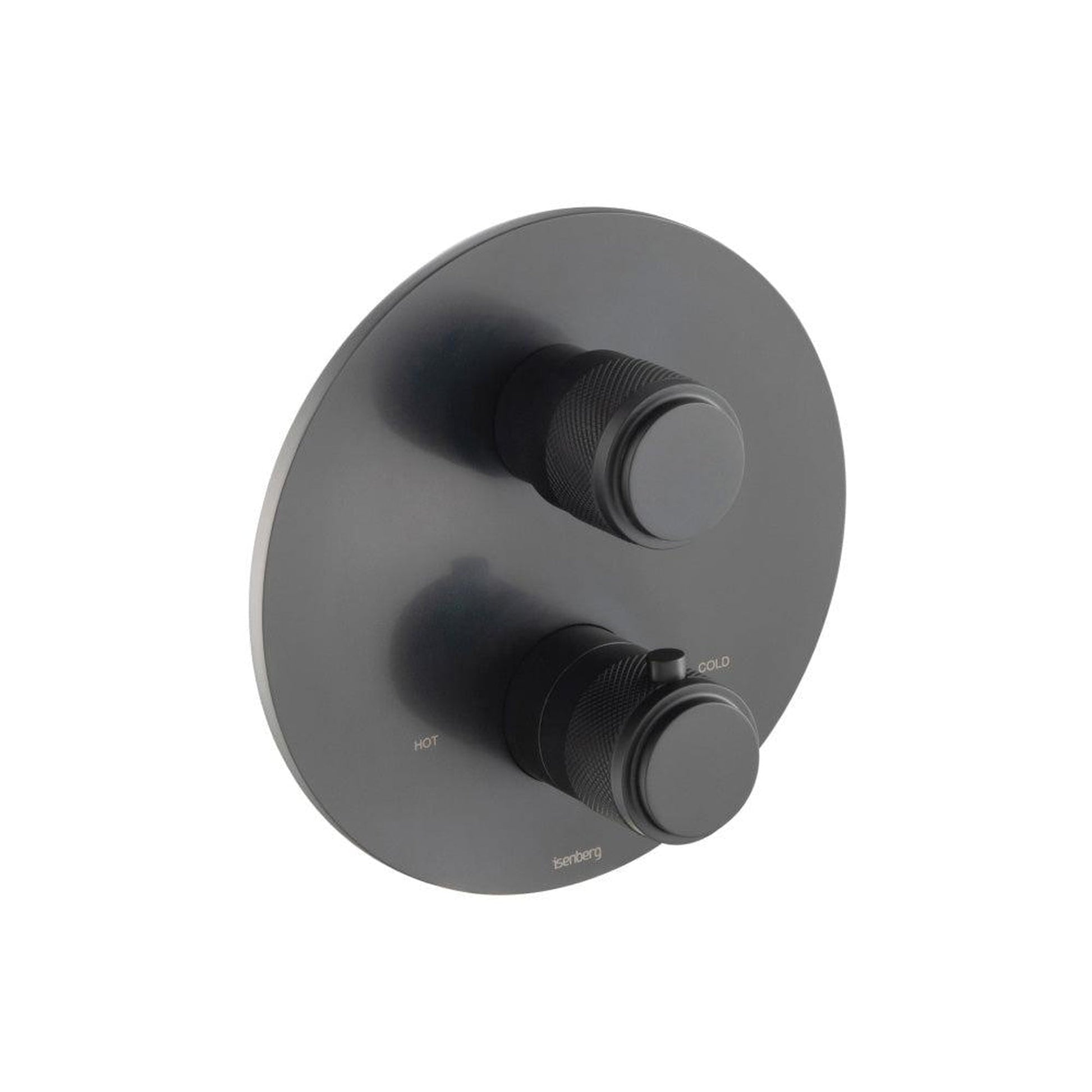 Isenberg Serie 250 Single Output Matte Black Wall-Mounted Shower Set With Single Function Round Rain Shower Head, Two-Handle Shower Trim and 1-Output Wall-Mounted Thermostatic Shower Valve With Integrated Volume Control