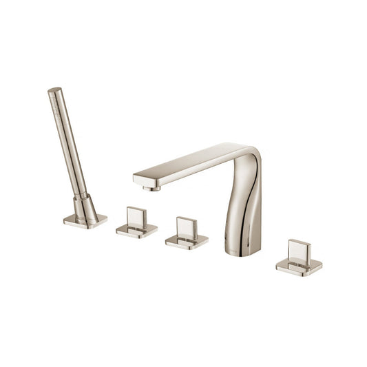 Isenberg Serie 260 Five Hole Deck Mounted Roman Tub Faucet With Hand Shower in Polished Nickel