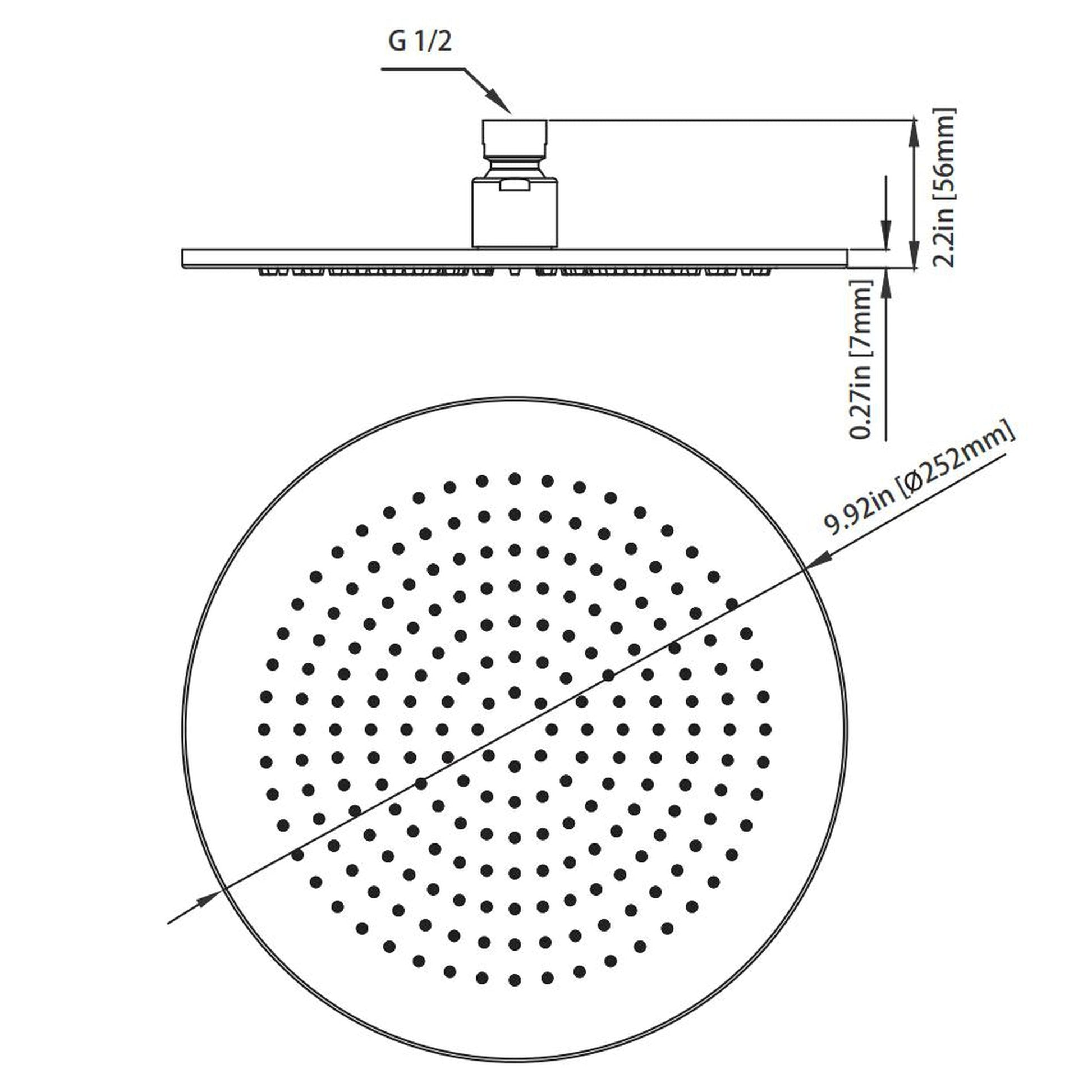 Isenberg Serie 260 Single Output Brushed Nickel PVD Wall-Mounted Shower Set With Single Function Round Rain Shower Head, Two-Handle Shower Trim and 1-Output Horizontal / Vertical Thermostatic Valve With Integrated Volume Control