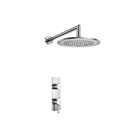 Isenberg Serie 260 Single Output Chrome Wall-Mounted Shower Set With Single Function Round Rain Shower Head, Two-Handle Shower Trim and 1-Output Horizontal / Vertical Wall-Mounted Thermostatic Shower / Bathtub Valve With Integrated Volume Control