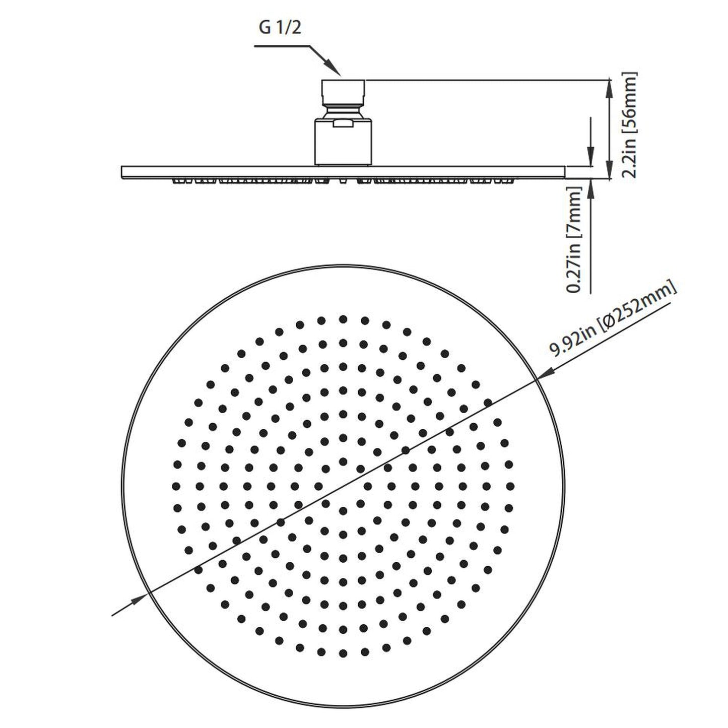 Isenberg Serie 260 Single Output Chrome Wall-Mounted Shower Set With Single Function Round Rain Shower Head, Two-Handle Shower Trim and 1-Output Horizontal / Vertical Wall-Mounted Thermostatic Shower / Bathtub Valve With Integrated Volume Control