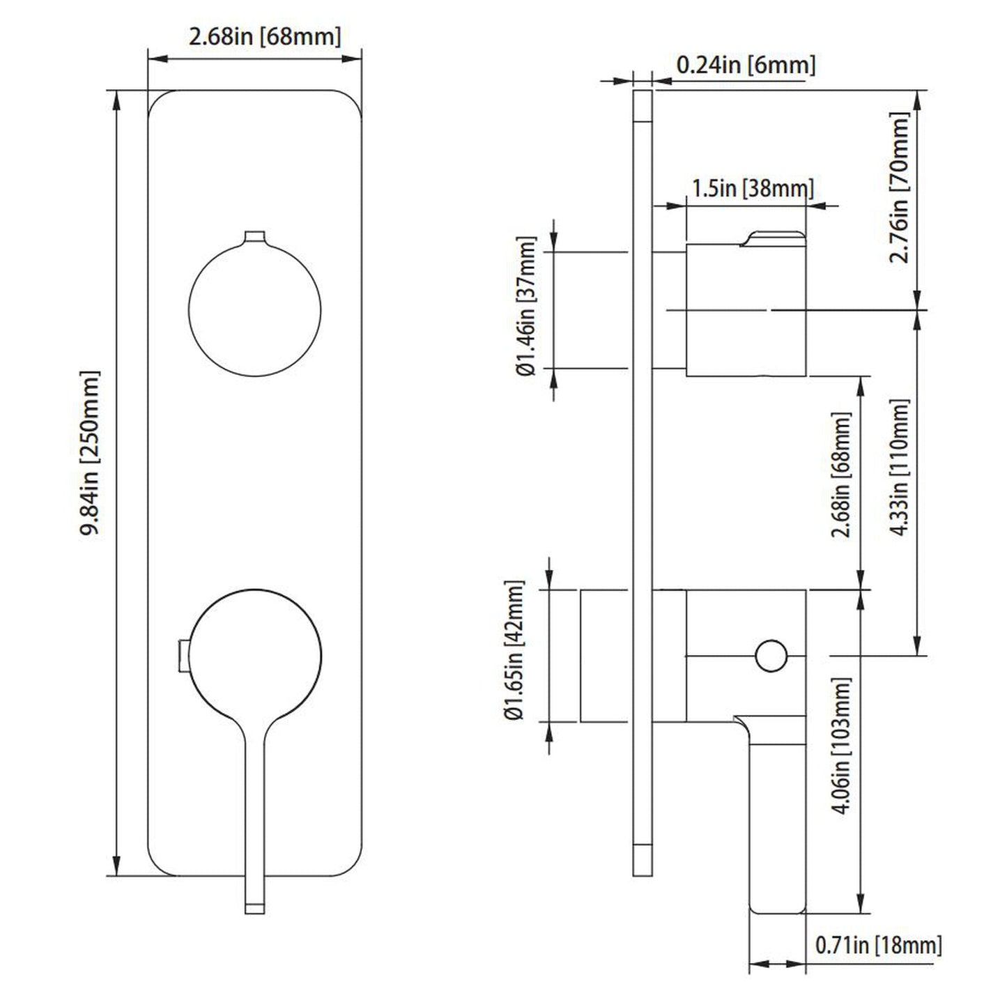 Isenberg Serie 260 Single Output Chrome Wall-Mounted Shower Set With Single Function Round Rain Shower Head, Two-Handle Shower Trim and 1-Output Horizontal / Vertical Wall-Mounted Thermostatic Shower / Bathtub Valve With Integrated Volume Control