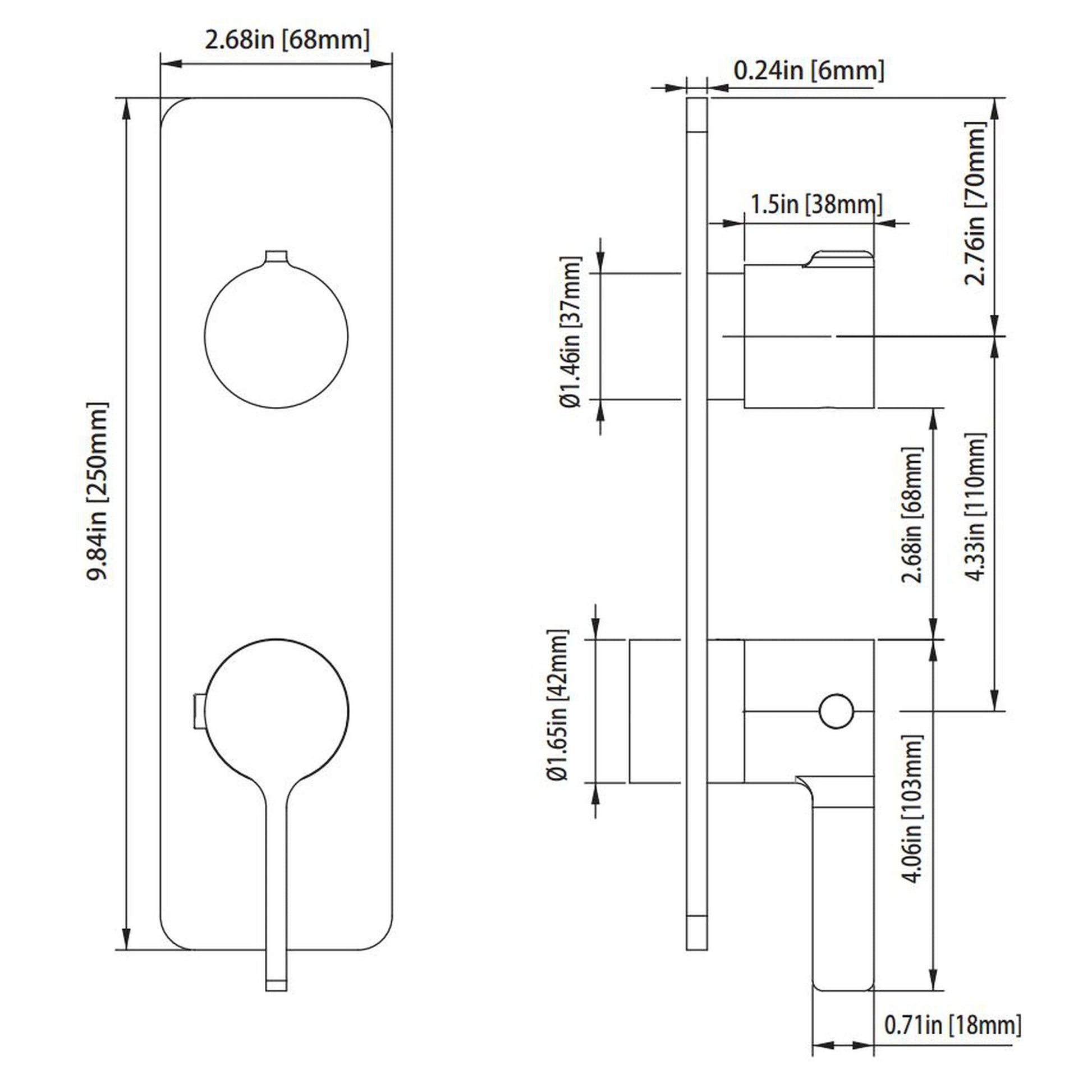 Isenberg Serie 260 Single Output Matte Black Wall-Mounted Shower Set With Single Function Round Rain Shower Head, Two-Handle Shower Trim and 1-Output Horizontal / Vertical Wall-Mounted Thermostatic Shower / Bathtub Valve With Integrated Volume Control