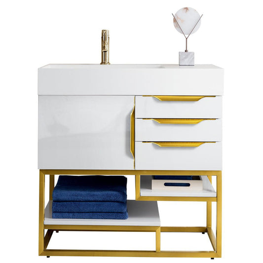 James Martin Columbia 36" Single Vanity, Glossy White, Radiant Gold