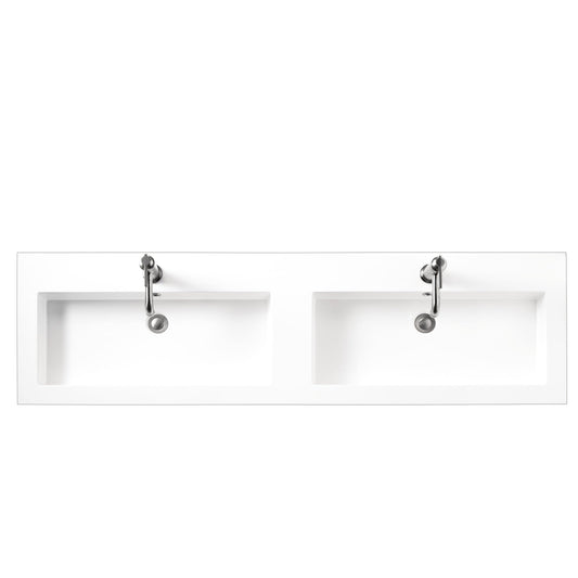 James Martin Vanities 63" W x 18" D White Glossy Composite Countertop Sink (Double Basins)